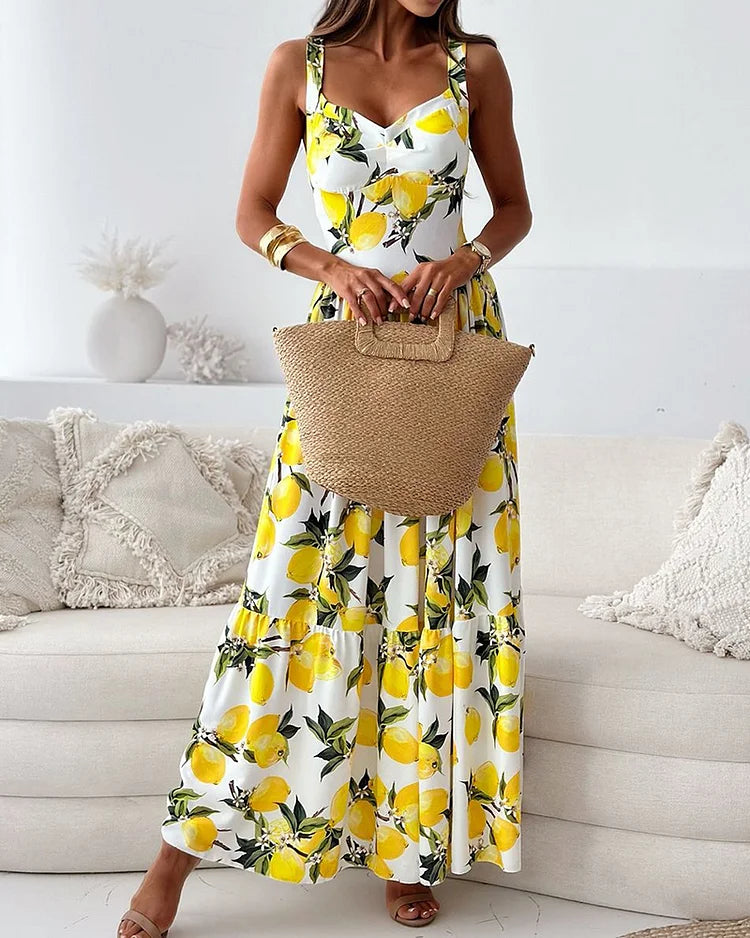 Mune Fashion | Strap dress with lemon print