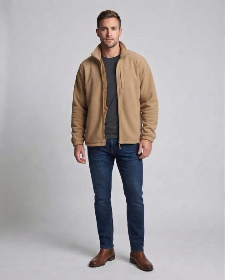 Men's thermal fleece jacket with teddy lining, waterproof chest pocket & stand-up collar Mune Fashion