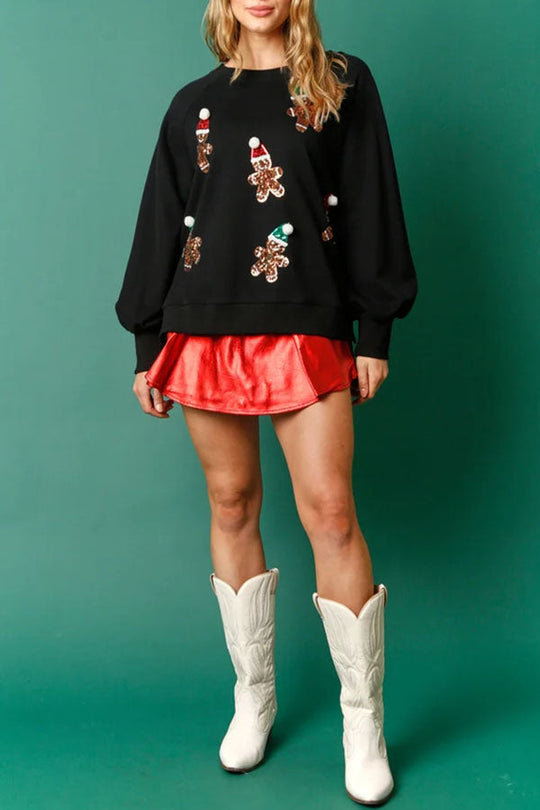 Mune | Christmas Gingerbread Man Sequins Long Sleeve Sweatshirt