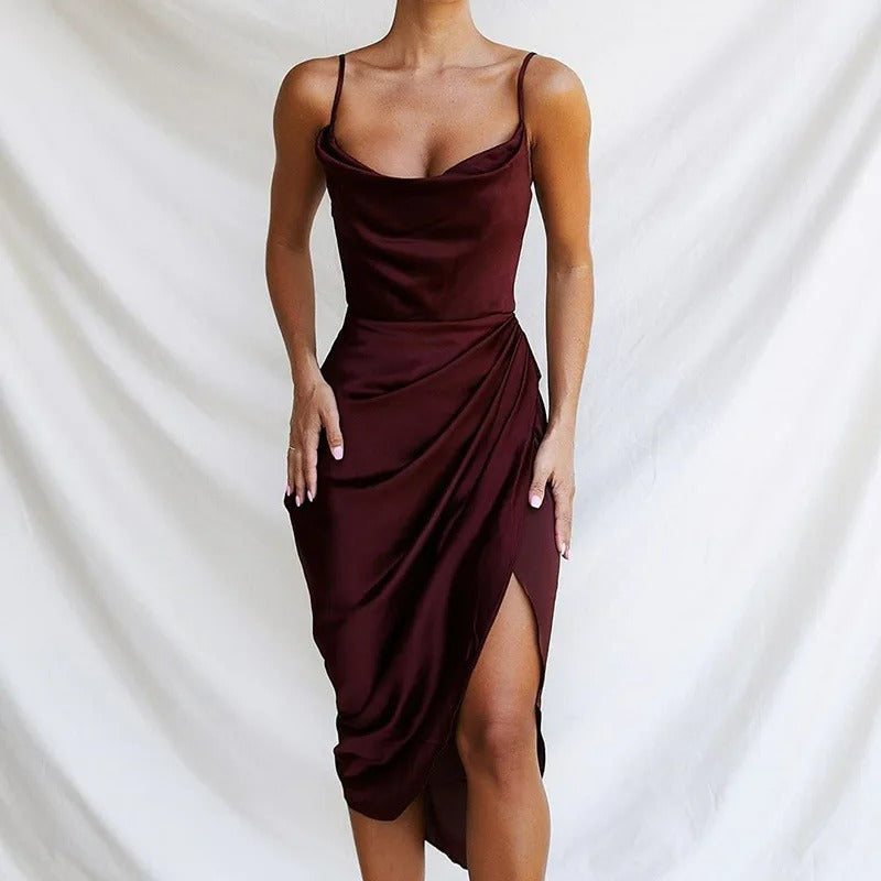 Mune | Dress in satin with ruffles and fine straps