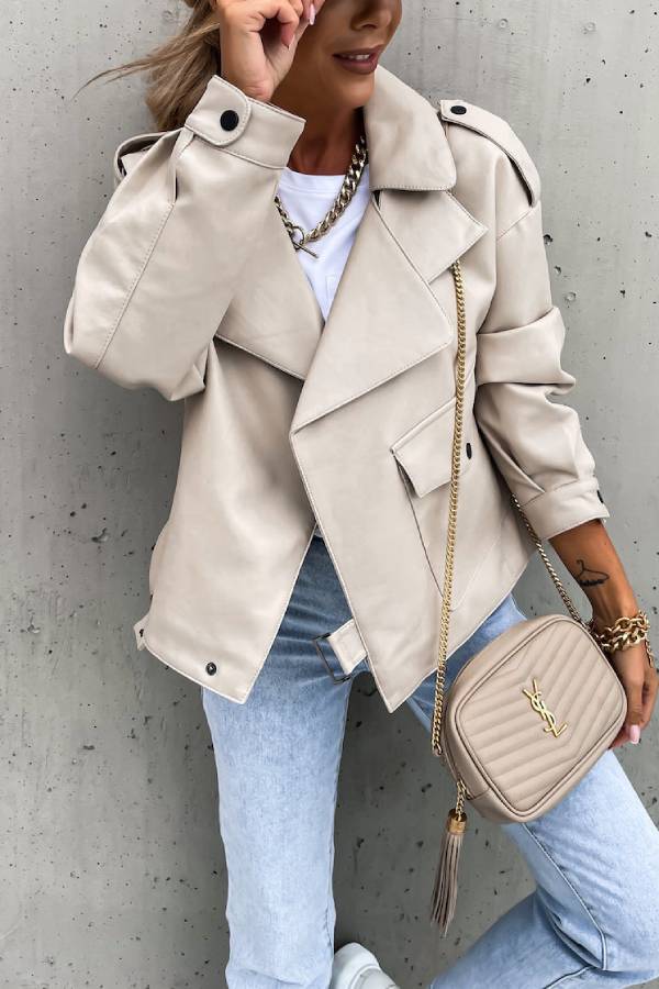 Mune | Leather Revers Pockets British Style Short Jacket
