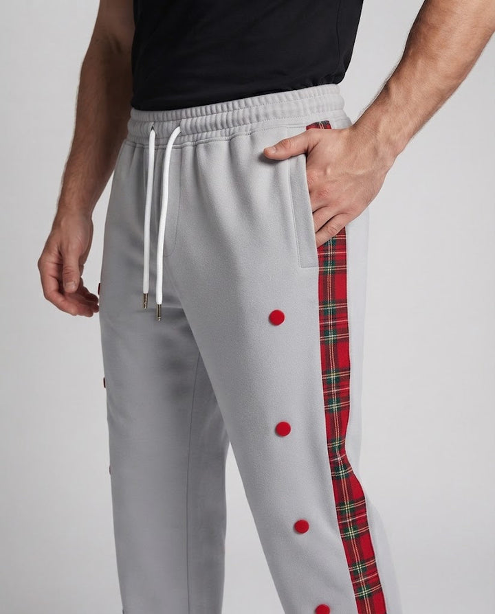 Men's jogging pants with snap button side slit and checkered side stripe Mune Fashion