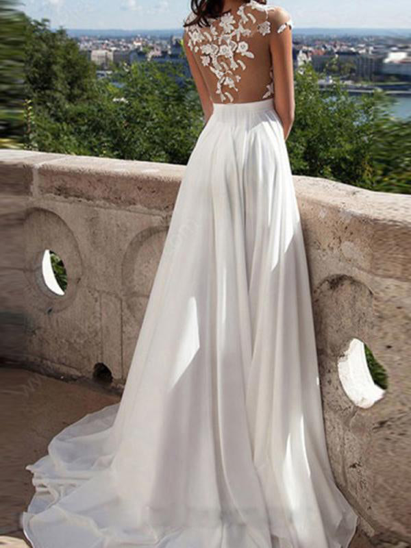 Mune Fashion Maternity Evening Bridal Dresses, Lace Dresses, Side Slit, Backless, V-Neck, White