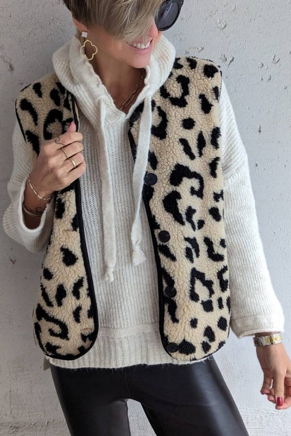 Mune | Leopard Pattern Front Opening Casual Autumn and Winter Vest Jacket