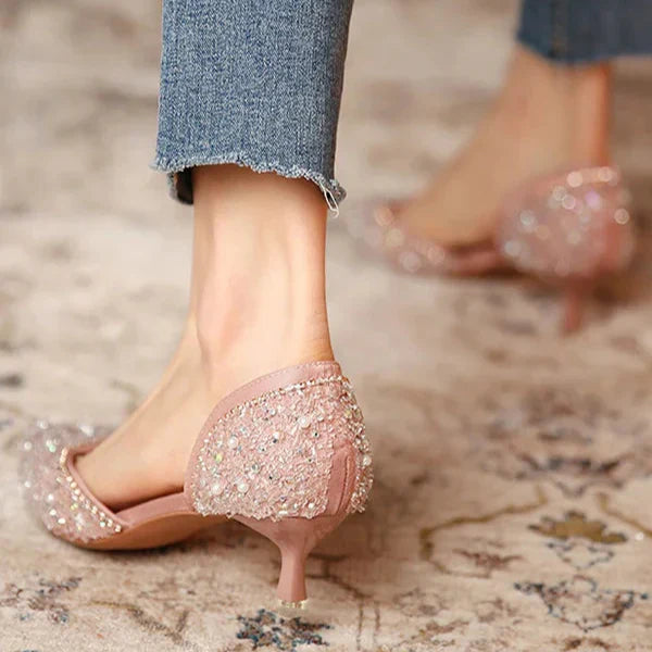 Mune Fashion | Stylish shoes with pointed toe and medium heel with glitter surface