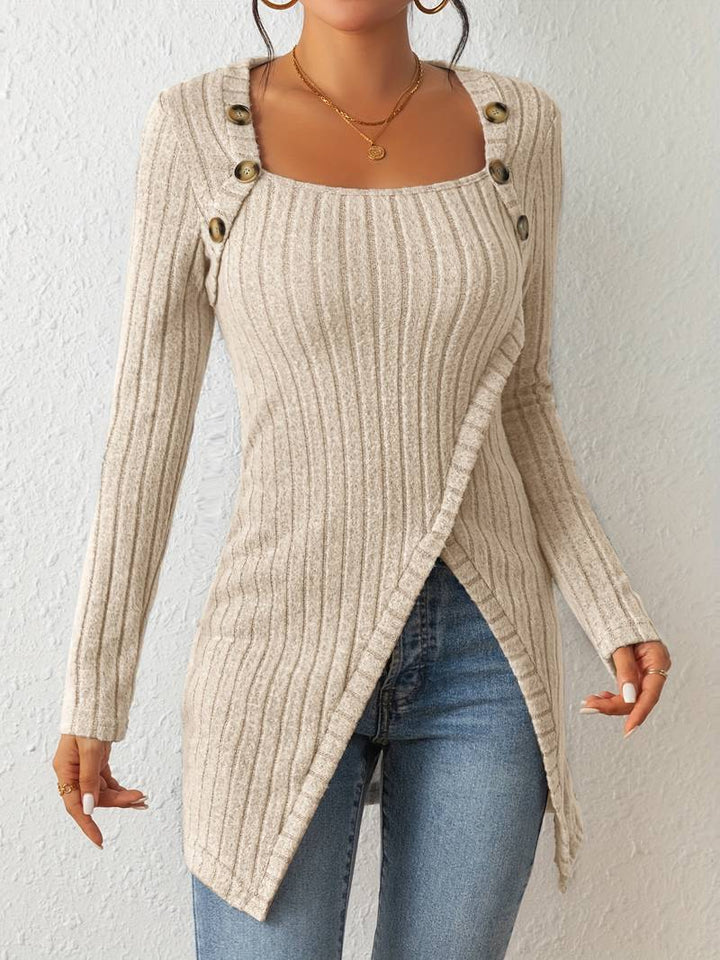 Mune | Square Neck Sweater with Long Sleeves and Side Slit