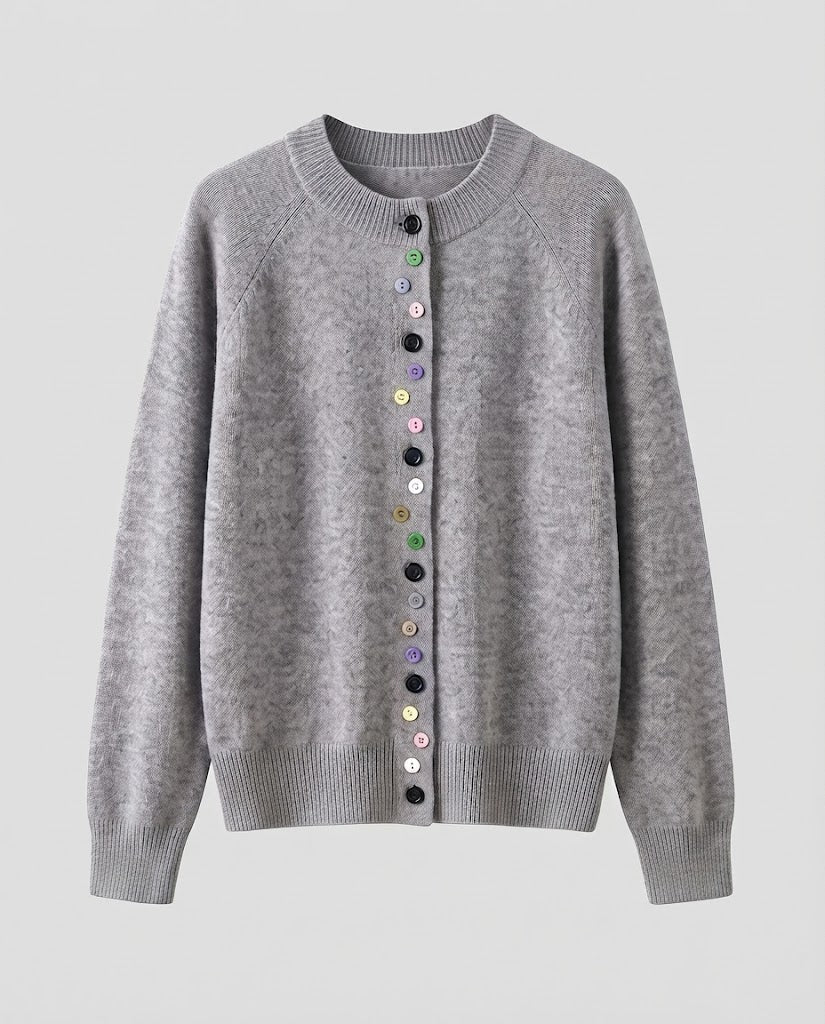 Women's fine-knit cardigan with colorful button placket and fine ribbed cuff Mune Fashion