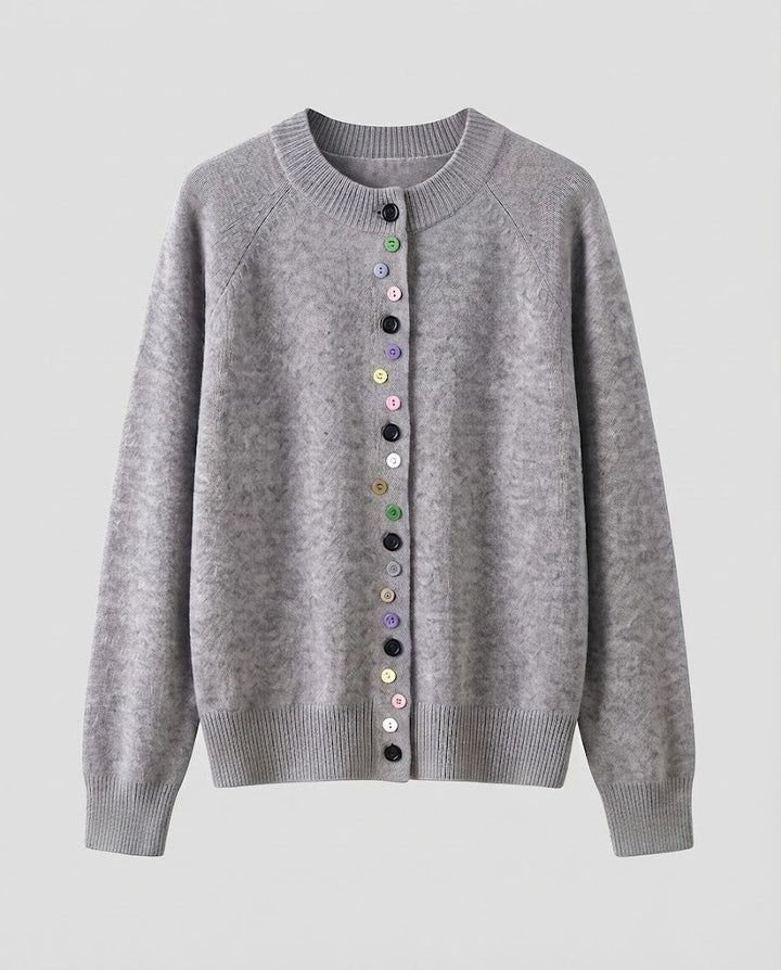 Women's fine-knit cardigan with colorful button placket and fine ribbed cuff Mune Fashion