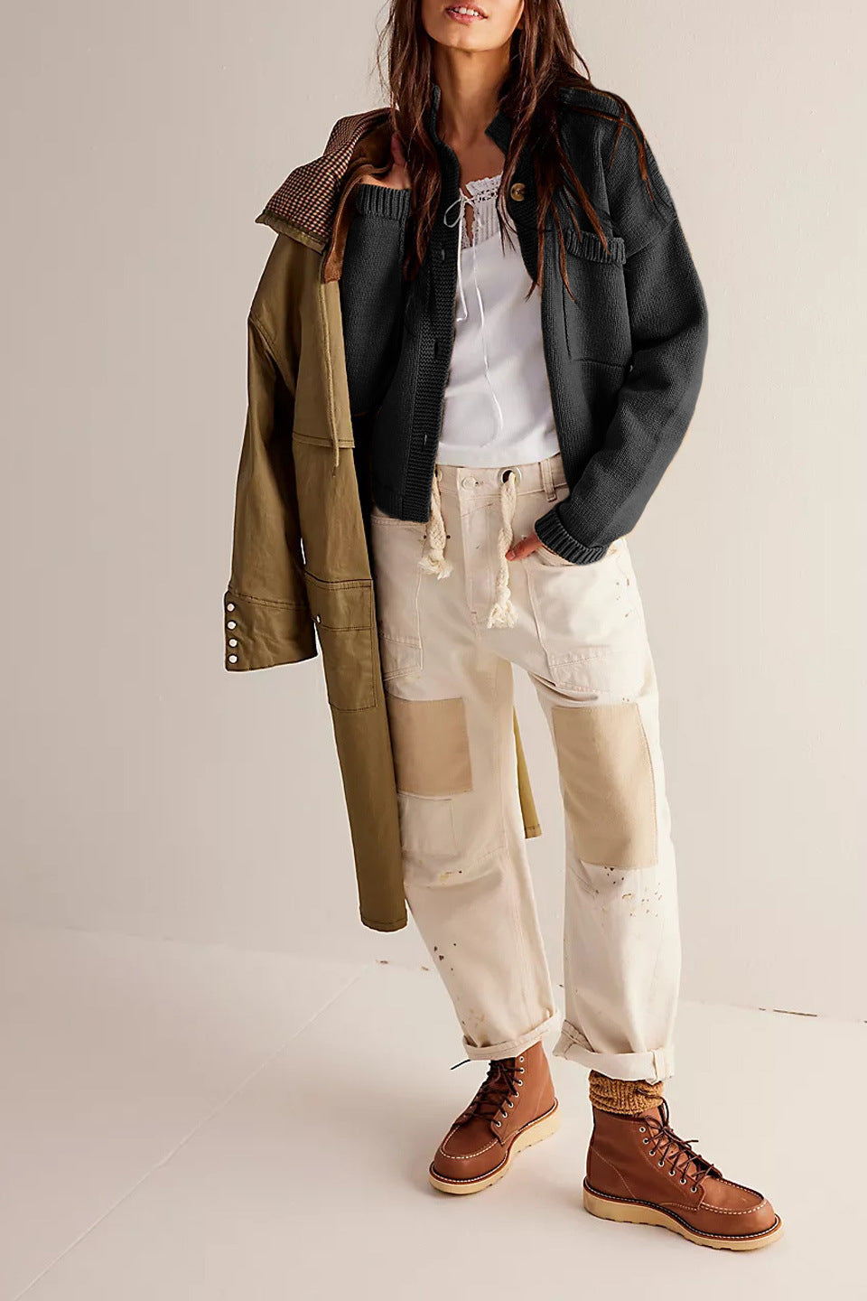 Mune | Jacket Stand Collar Solid Color Cardigan Pullover
