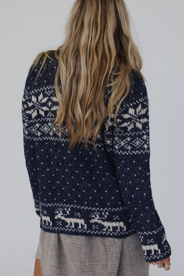 Mune | Christmas Snowflake Moose Zip Long Sleeve Sweater