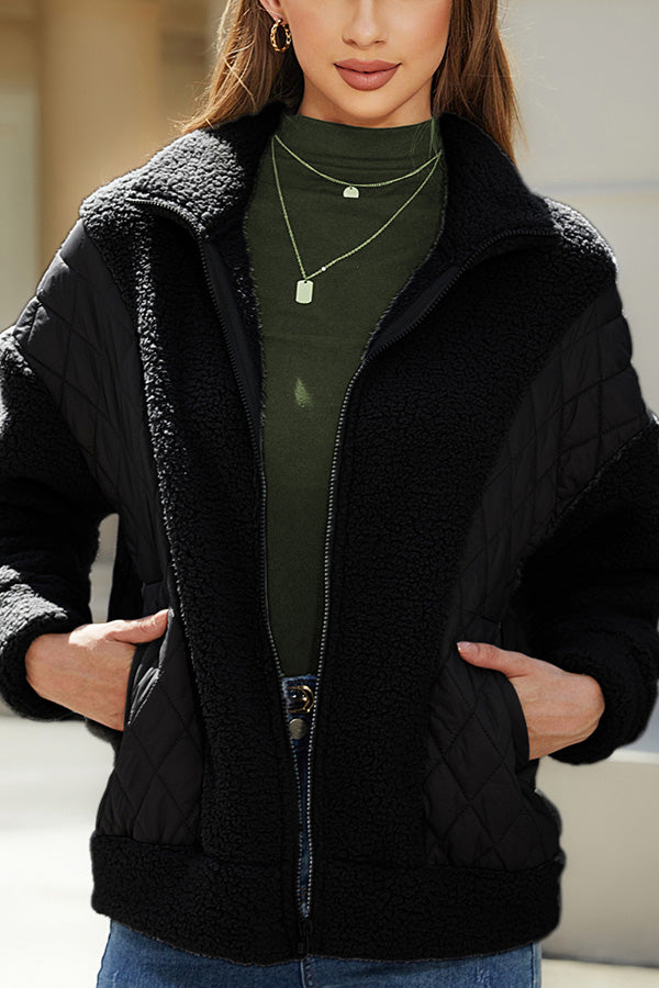 Mune | Long Sleeve Cardigan with Zipper Made Of Plush Patchwork Women'S Jacket