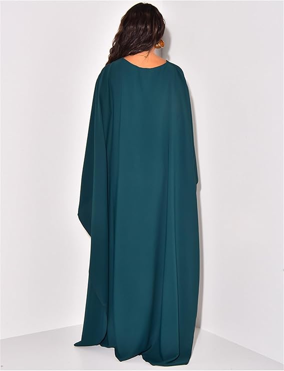 Mune | Elegant Maxi Dress with Round Neckline & Wide Sleeves – Women's Evening Dress with High Waist Long Dress for Festive Occasions