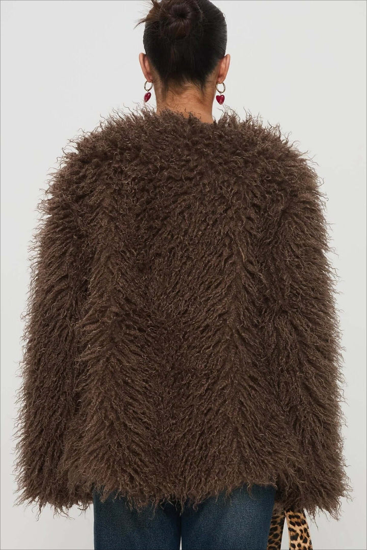 Mune | Fluffy Brown Faux Fur Oversized Jacket