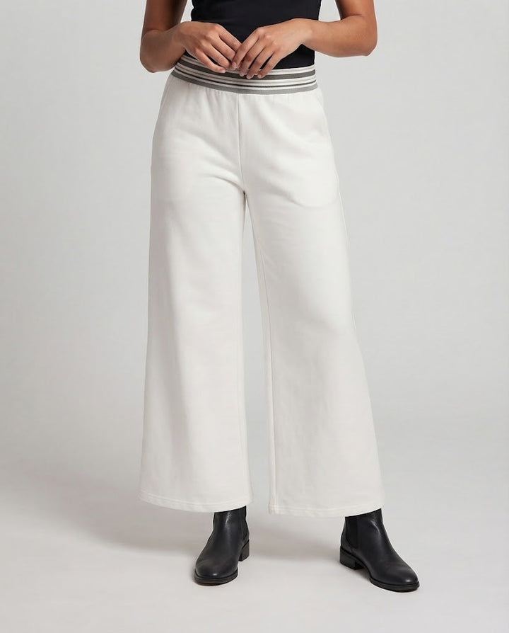 Ladies wide culotte jogging pants with striped comfort waistband and side pockets Mune Fashion