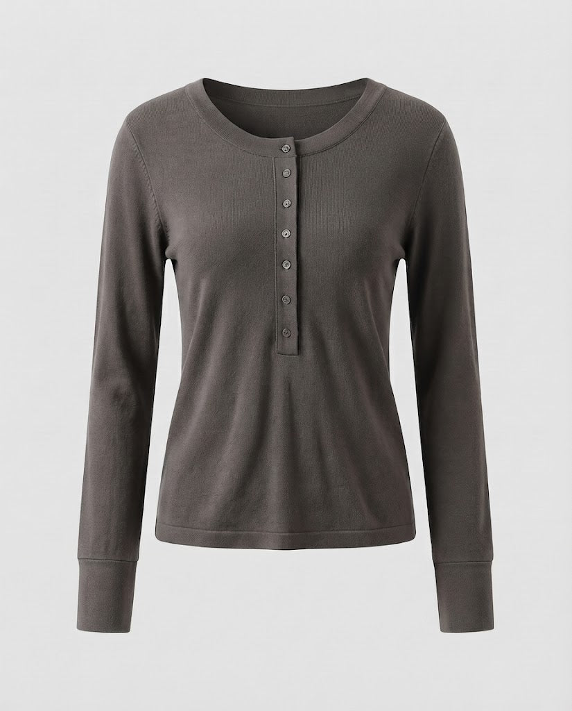 Ladies Fine Long Sleeve Henley made of fine knit with buttonable center placket and slim fit Mune Fashion