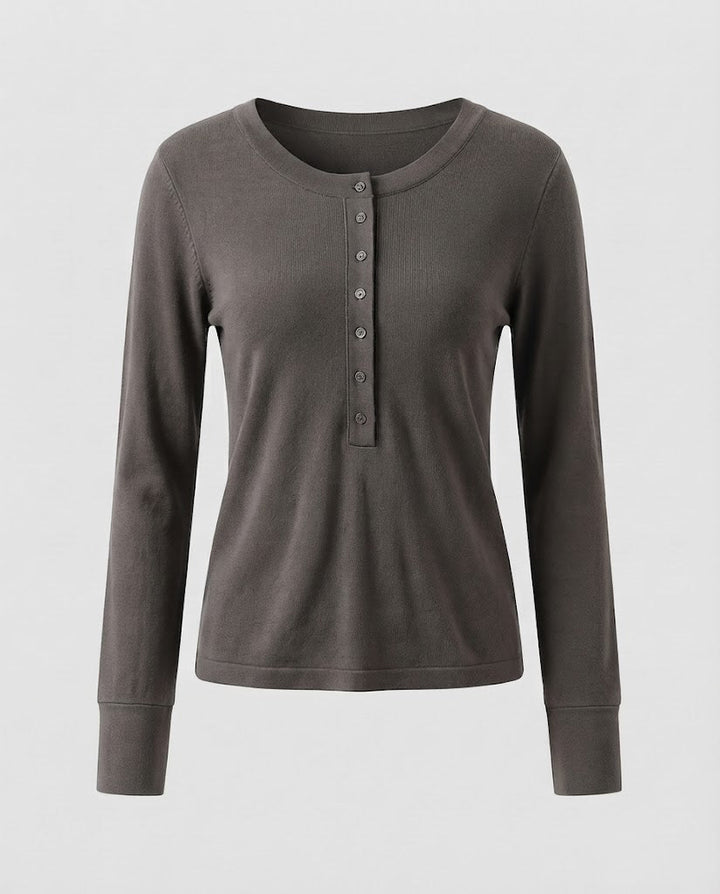 Ladies Fine Long Sleeve Henley made of fine knit with buttonable center placket and slim fit Mune Fashion
