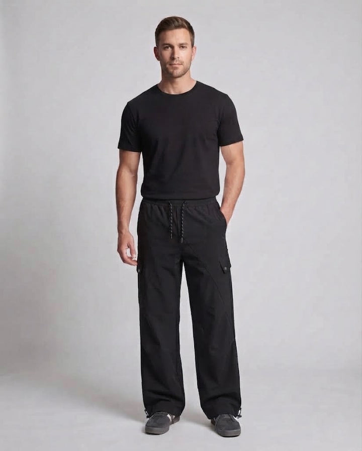 Men's Wide Tech Cargo Pants in Baggy Fit with Drawstring & Flap Pockets Mune Fashion