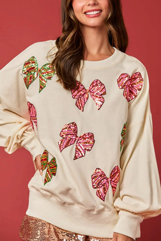 Mune | Christmas Bow Sequin Loose Casual Long Sleeve Sweatshirt