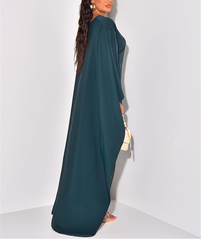 Mune | Elegant Maxi Dress with Round Neckline & Wide Sleeves – Women's Evening Dress with High Waist Long Dress for Festive Occasions