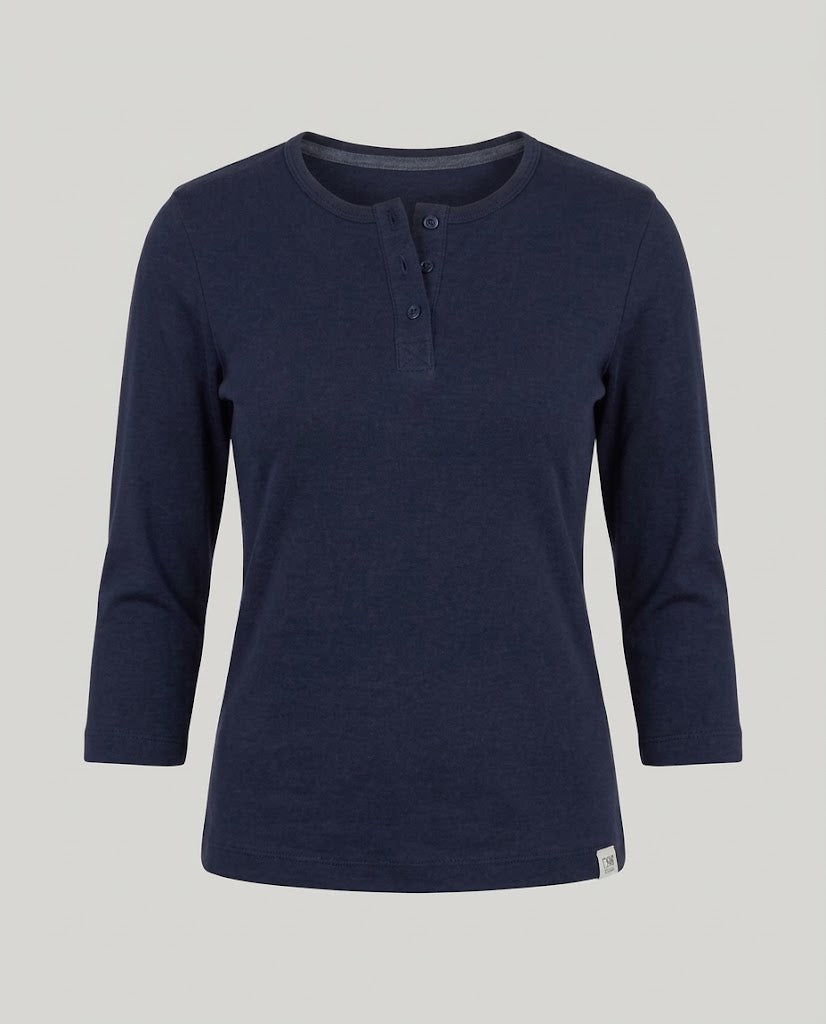 Women's Ribbed Henley Cropped Shirt with Three-Quarter Sleeves Mune Fashion