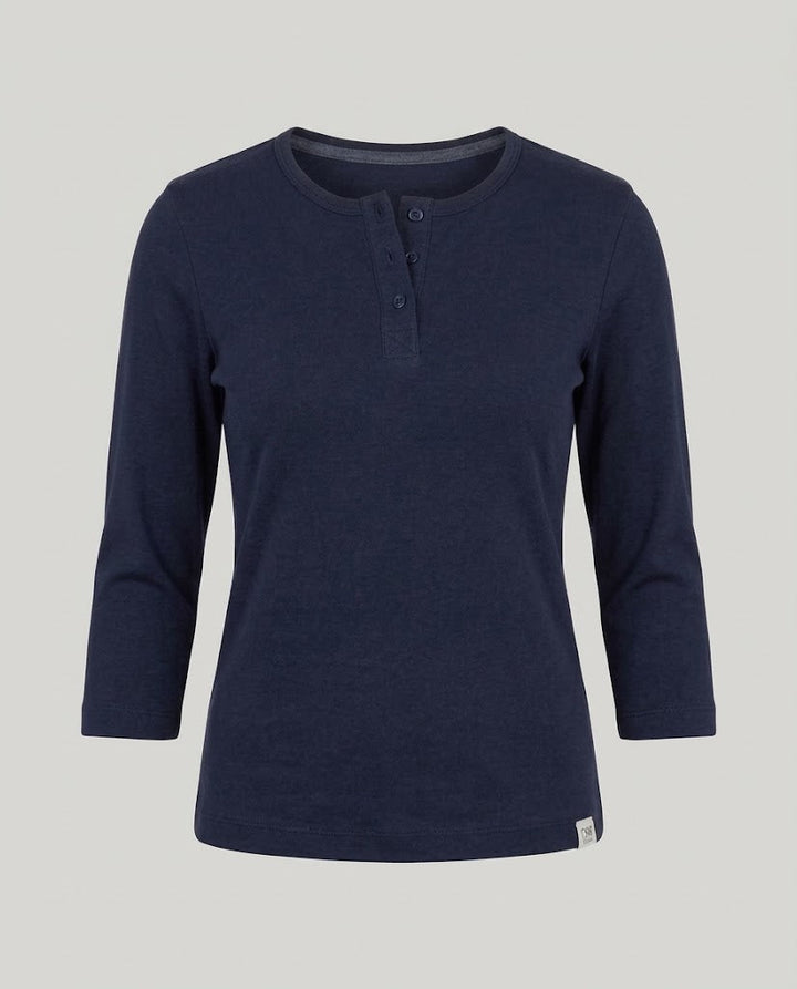 Women's Ribbed Henley Cropped Shirt with Three-Quarter Sleeves Mune Fashion