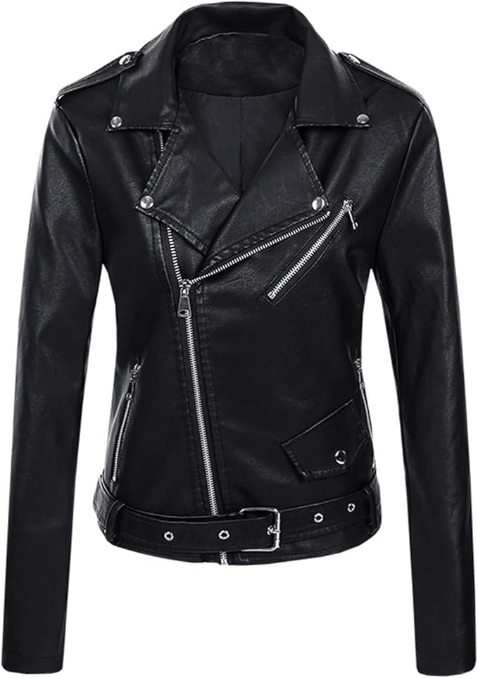 Mune | Cropped PU Leather Biker Jacket with Asymmetric Zipper