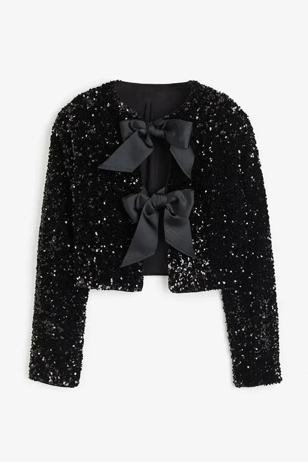 Mune | Options To Celebrate, Tie Front Bow Sequin Jacket
