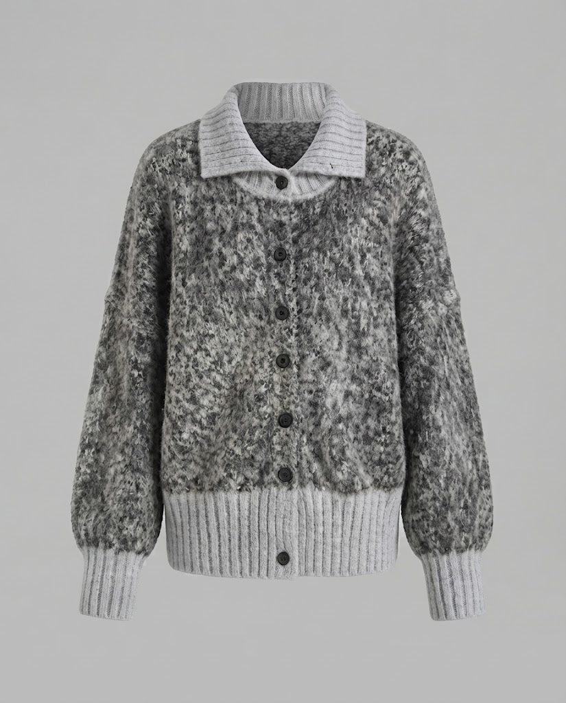 Women's Chunky Knit Oversized Button Jacket in Mohair Look Mune Fashion