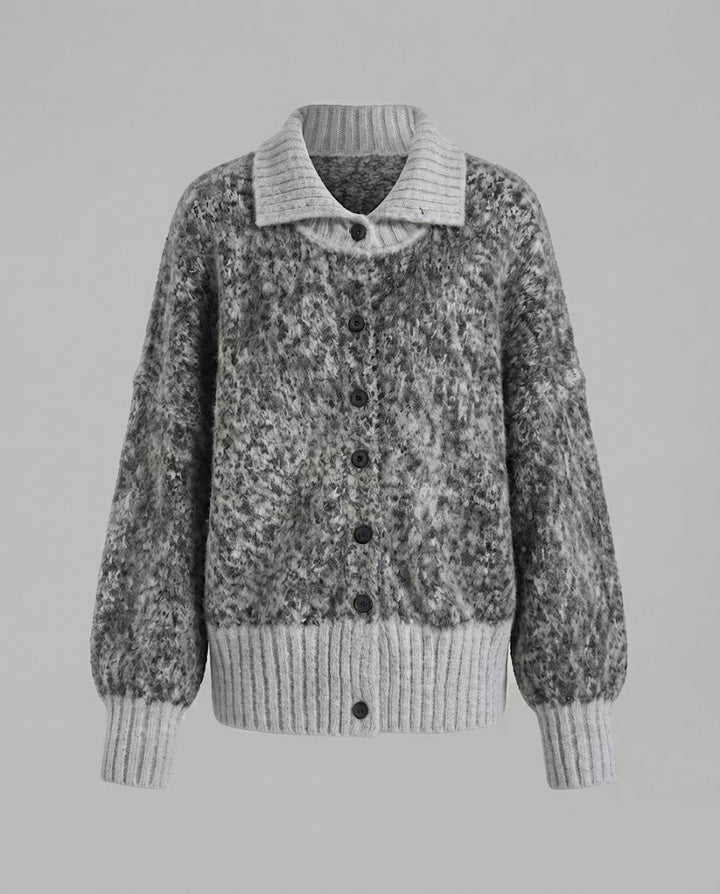 Women's Chunky Knit Oversized Button Jacket in Mohair Look Mune Fashion
