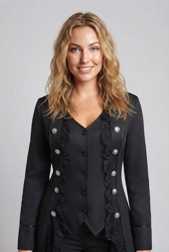 Women's elegant tailcoat with lace accents and decorative button placket Mune Fashion