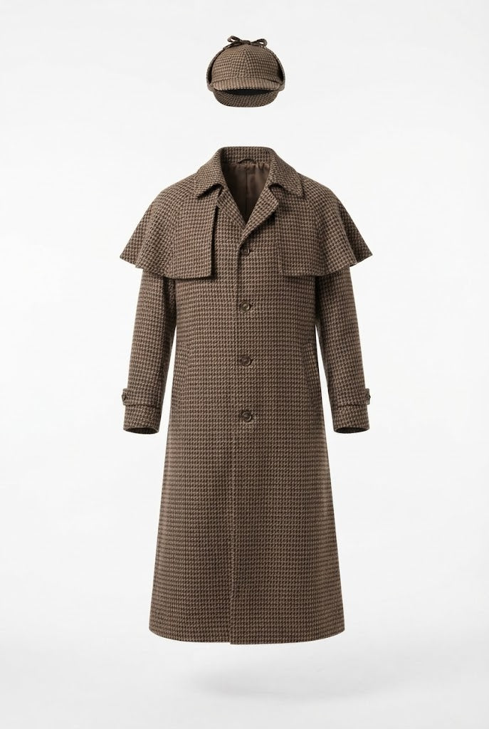 Men's Sherlock Holmes costume with intricately detailed Sherlock hat and legendary coat Mune Fashion