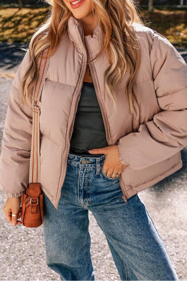 Mune | Pink Full Zip Quilted Puffer Jacket
