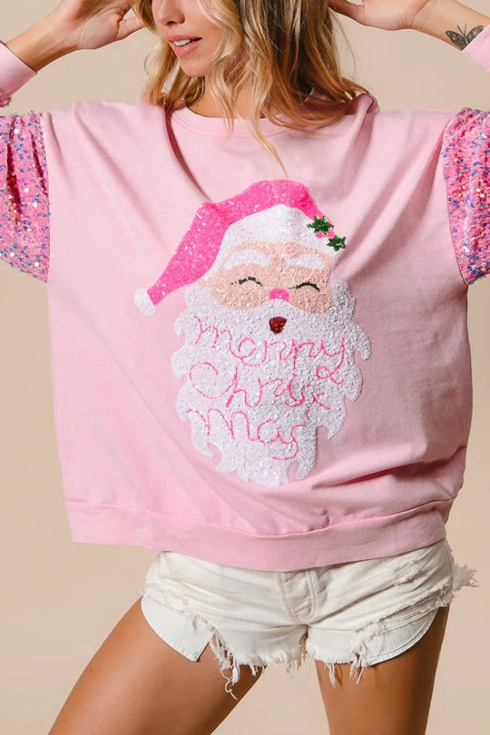Mune | Christmas Casual Loose Round Neck Sequin Sleeve Sweatshirt