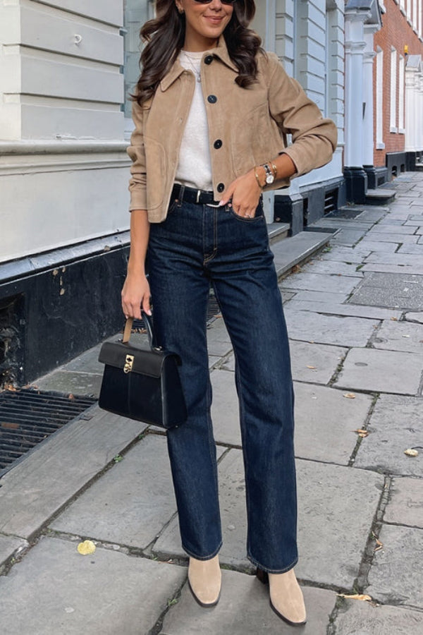 Mune | Button Down Crop Faux Suede Jacket