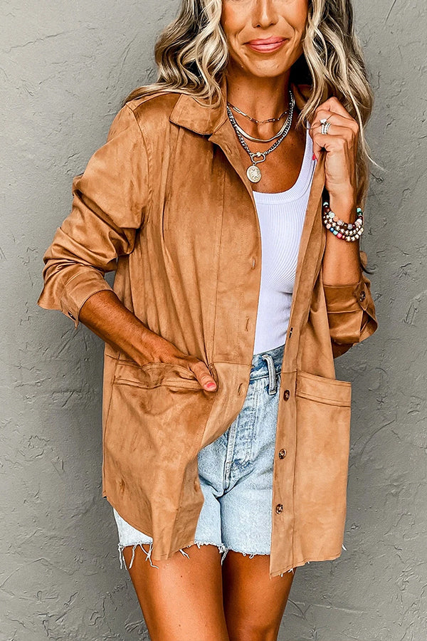 Mune | Faux Suede Casual Jacket with Pockets and Button Placket