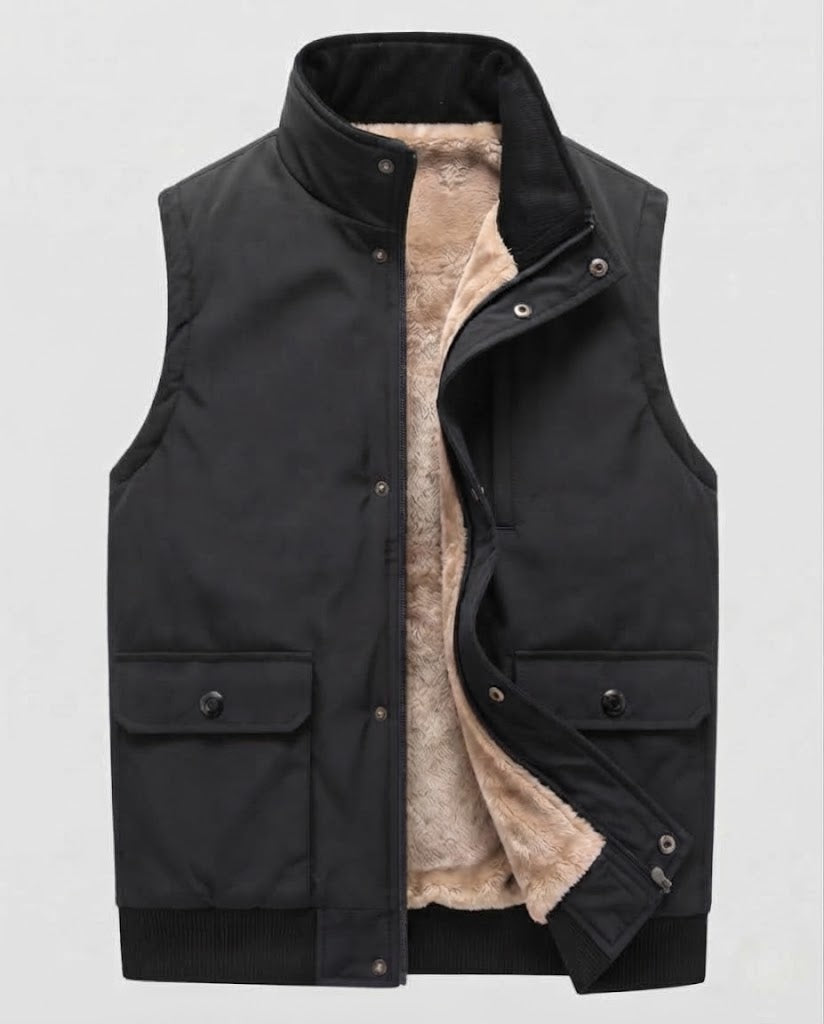 Men's Insulated Teddy Vest in Outdoor Utility Style with High Stand-Up Collar and Flap Pockets Mune Fashion