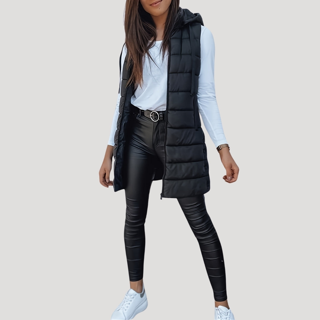 Mune | Women's long gilet with hood padded winter puffer