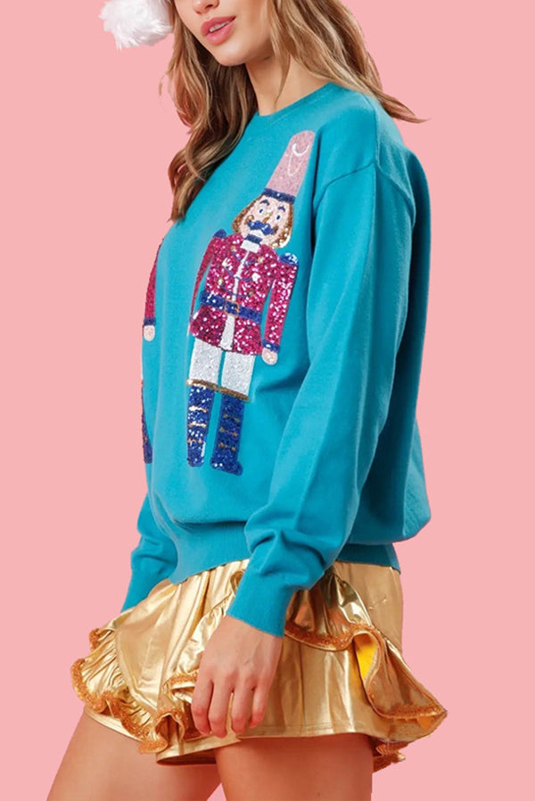 Mune | Christmas Guardian Sequins Round Neck Casual Loose Sweatshirt