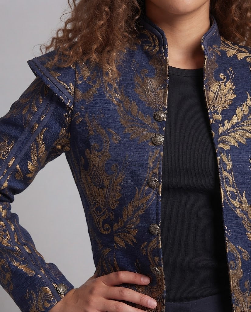 Women Luxurious Jacquard Jacket with Intricate Embroidery Mune Fashion