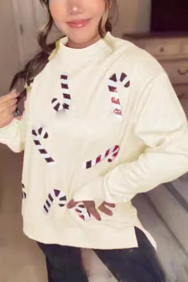 Mune | Christmas Sequins Casual Round Neck Long Sleeve Sweatshirt