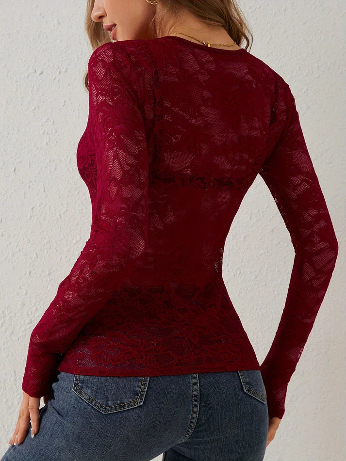Mune | Long Sleeve Top with V-Neck and Lace
