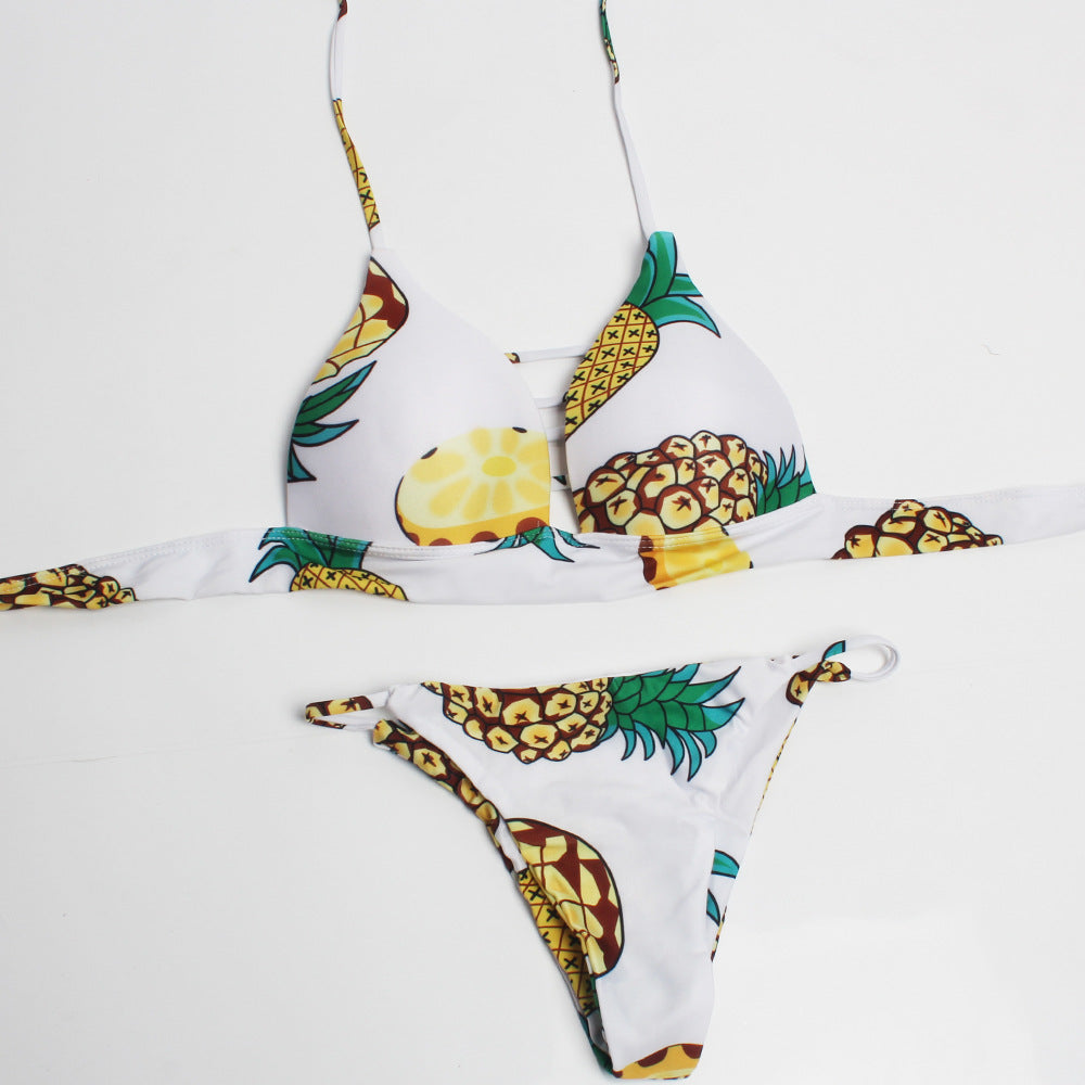 Women's Triangle Bikini with Cheerful Pineapple Pattern Mune Fashion