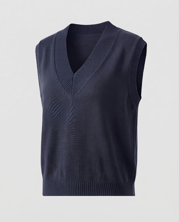 Ladies' Sleeveless Fine Knitted Vest with Deep V-Neck and Ribbed Hem Mune Fashion