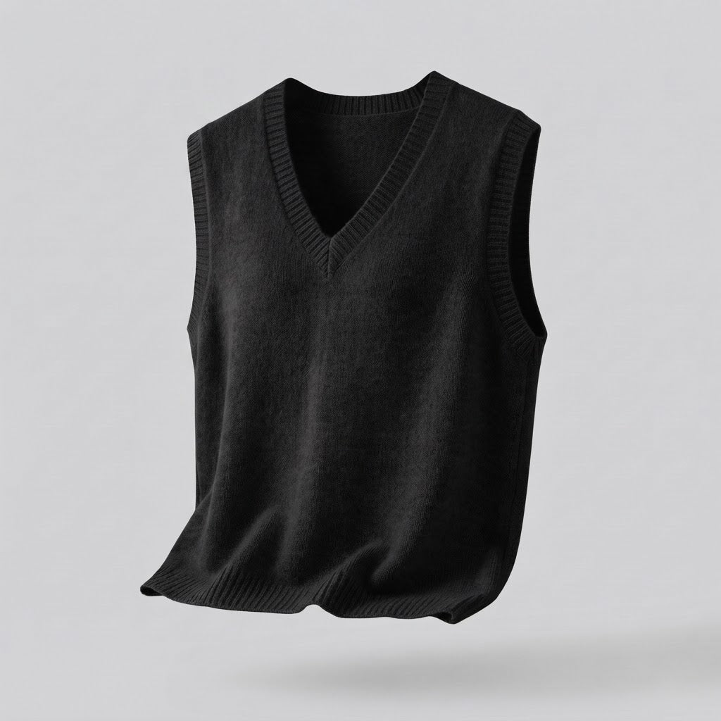 Women's sleeveless lightly flared fine knit vest with V-neck and cozy mohair look Mune Fashion