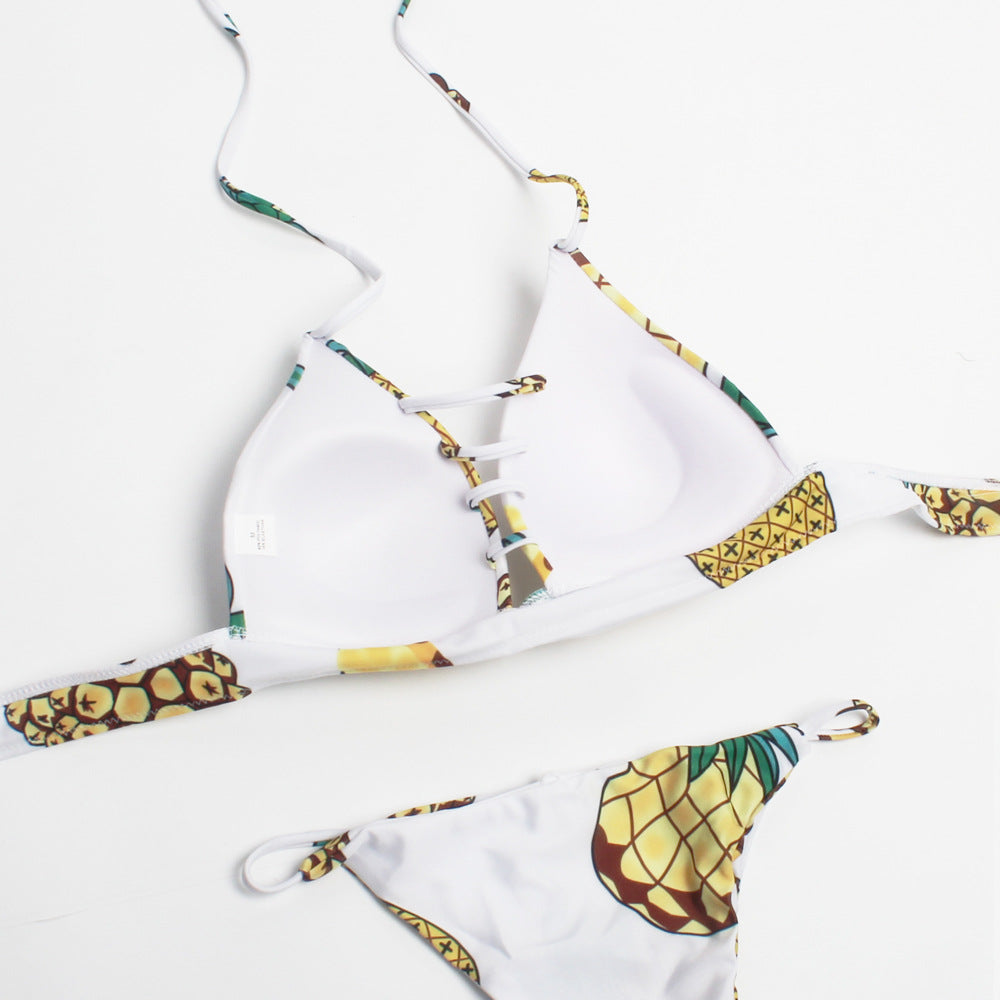 Women's Triangle Bikini with Cheerful Pineapple Pattern Mune Fashion