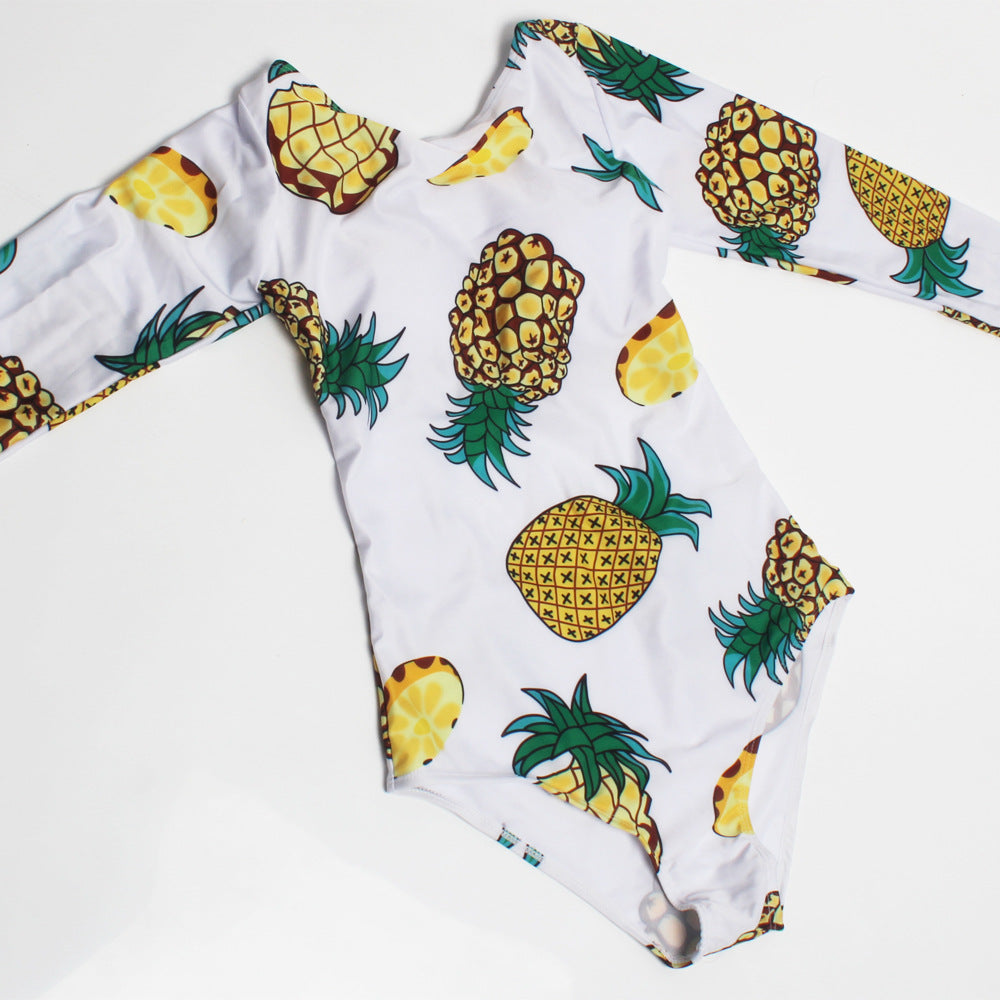 Ladies One-Piece Swimsuit with Long Sleeve and Pineapple Design Mune Fashion
