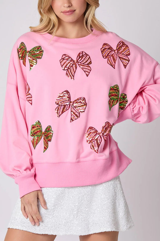 Mune | Christmas Bow Sequin Loose Casual Long Sleeve Sweatshirt