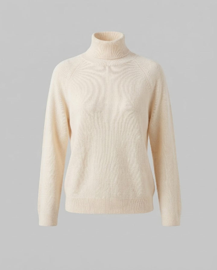 Women's fine knit turtleneck sweater made of cashmere blend with raglan sleeves and fine ribbed hem Mune Fashion