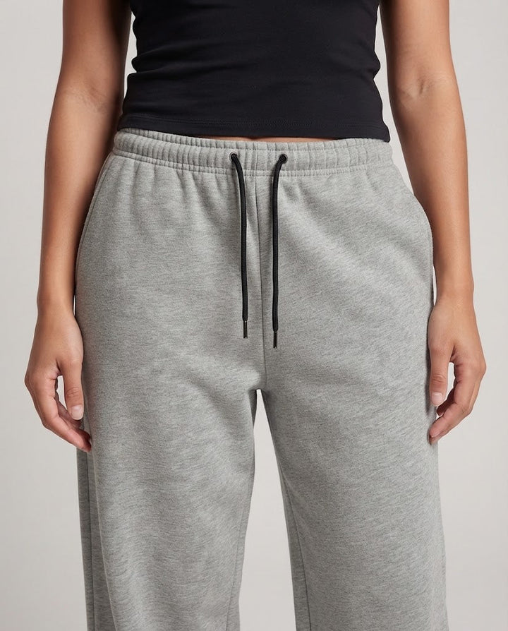 Ladies Ultra-wide Fleece Sweatpants in Palazzo Cut with Drawstring Waist Mune Fashion