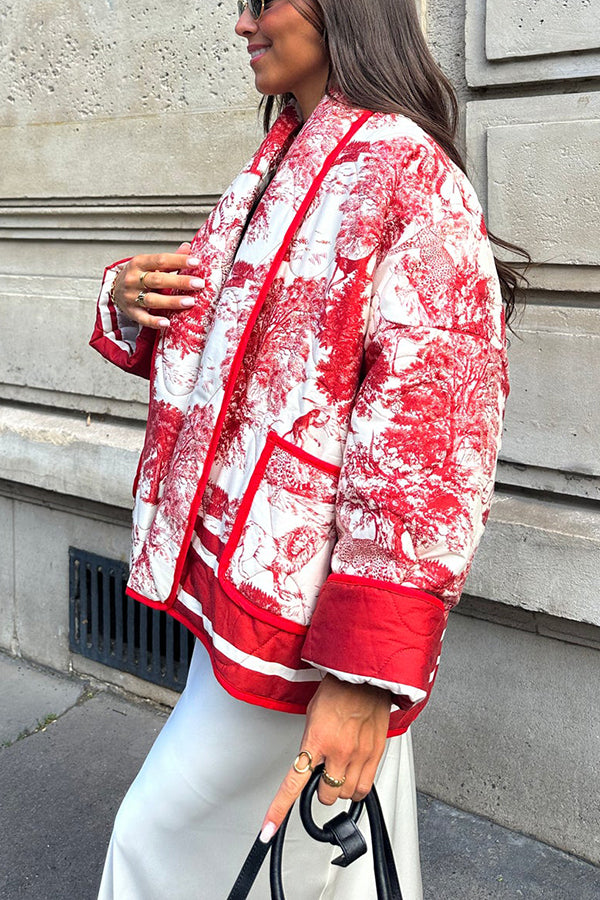 Mune | Songs Porcelain Ink Printed Bag Quilted Cotton Kimono Jacket